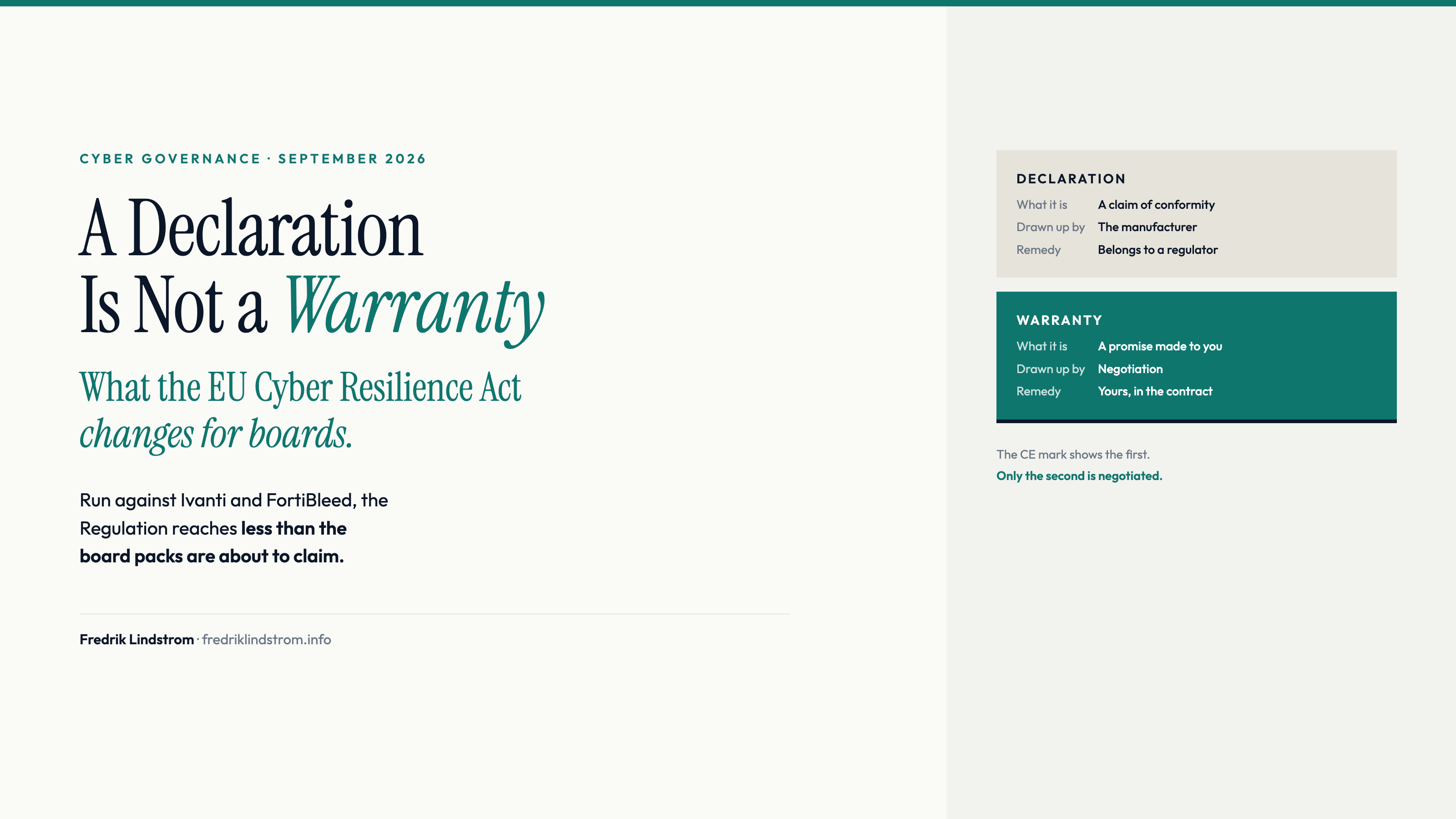 A Declaration Is Not a Warranty. What the EU Cyber Resilience Act Changes for Boards.