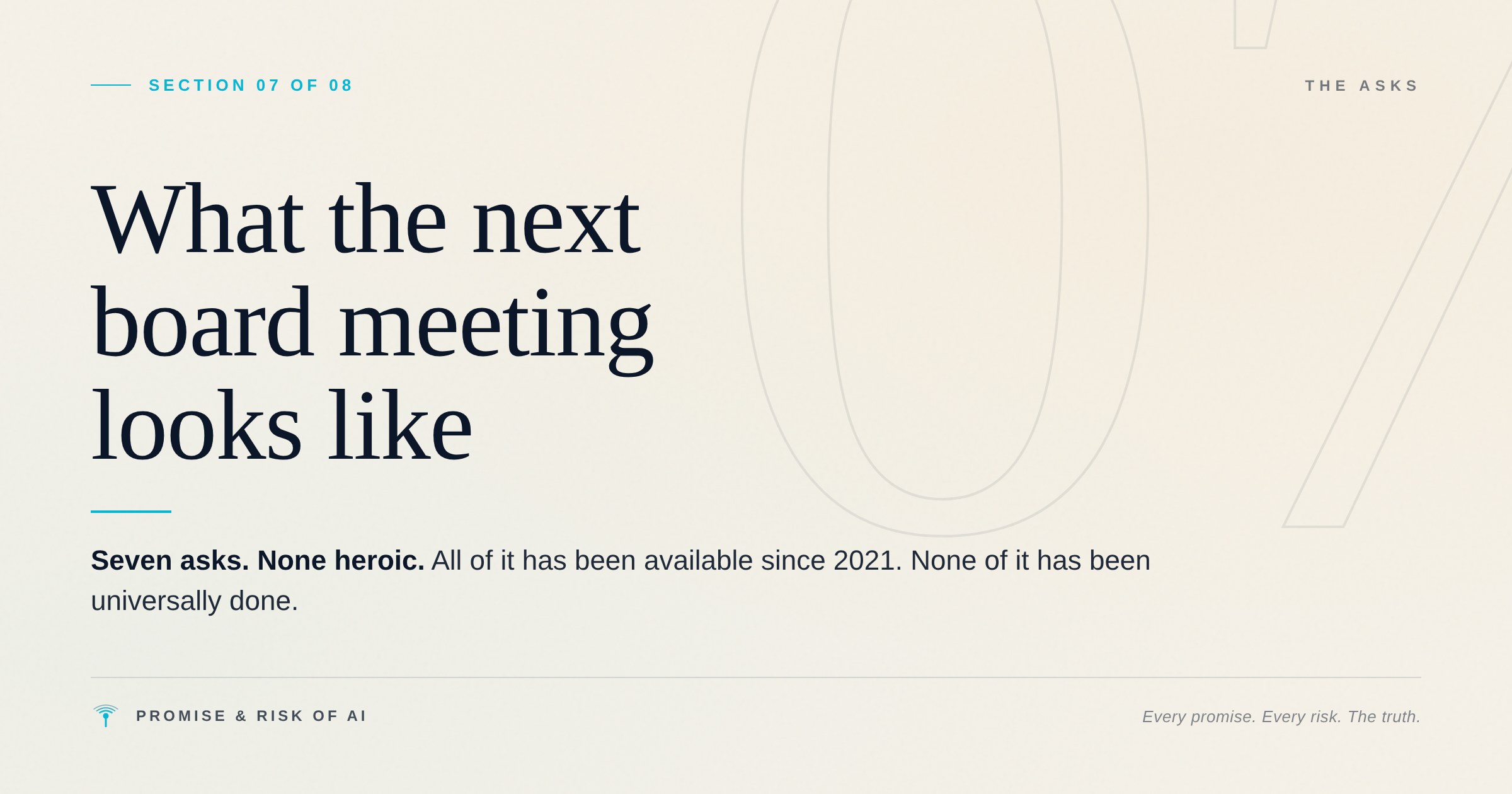 Seven asks. None heroic. All available since 2021. None universally done.